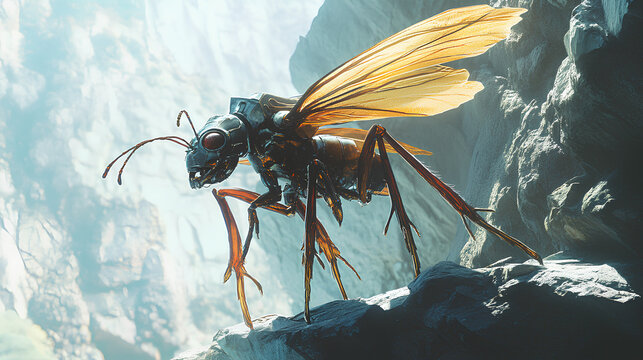 the winged ant king is on the rocks