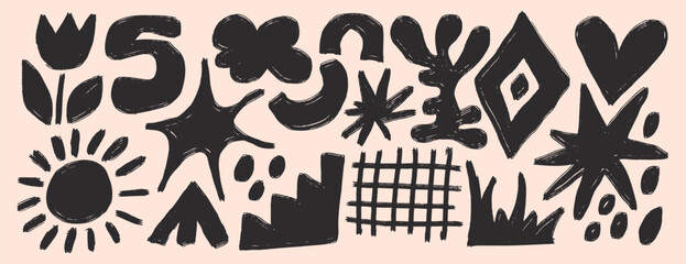 trendy abstract shapes set. naive art organic and geometric forms. collage figures for patterns, templates, web design and social media