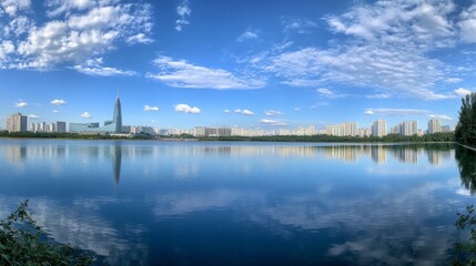 Fototapeta premium Cityscape Reflections on a Sunny Day