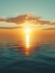 Obraz premium Serene sunset over calm ocean waters.