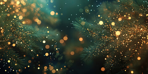 Festive Holiday Background with Sparkling Lights and Pine Cones for Christmas or New Year