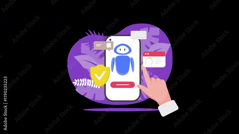Aufkleber a cartoon of a mobile app interface featuring a robot, showcasing digital security elements against 