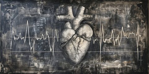 Obraz premium Artistic heart with heartbeat line on canvas