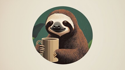 Business sloth coffee breaks Charming Sloth Holding Coffee Mug in Vibrant Illustrated Style