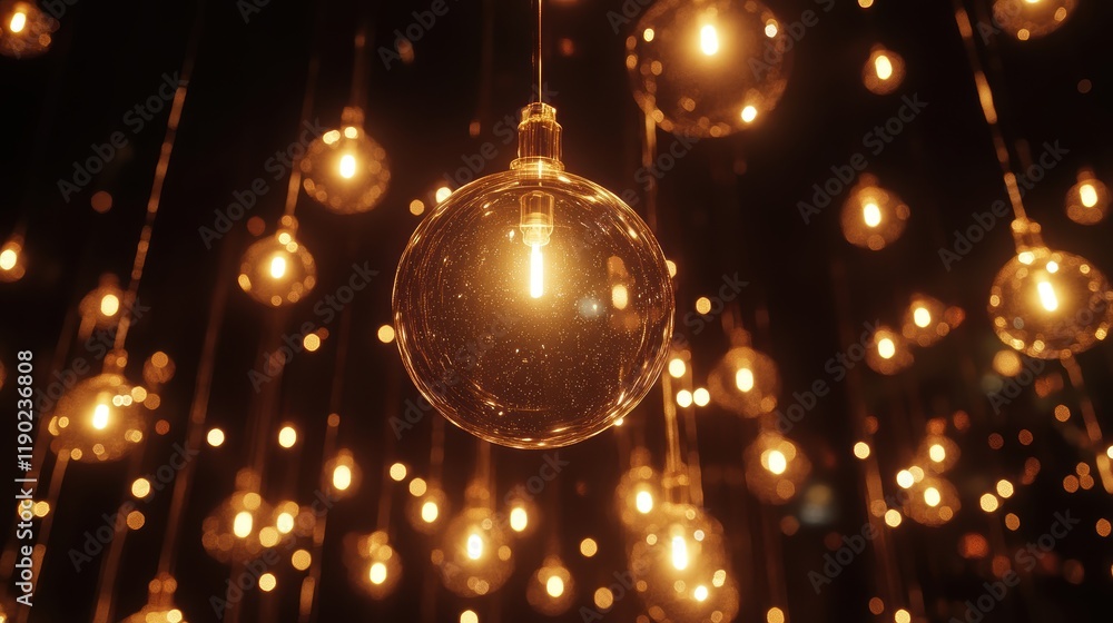 Poster a beautiful bokeh light display with shining orbs of different sizes, glowing against a black backdr
