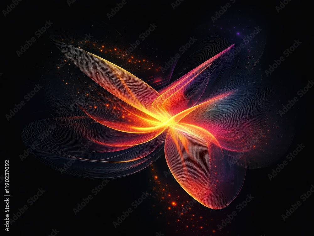 Aufkleber a black background with glowing neon lines creating abstract shapes