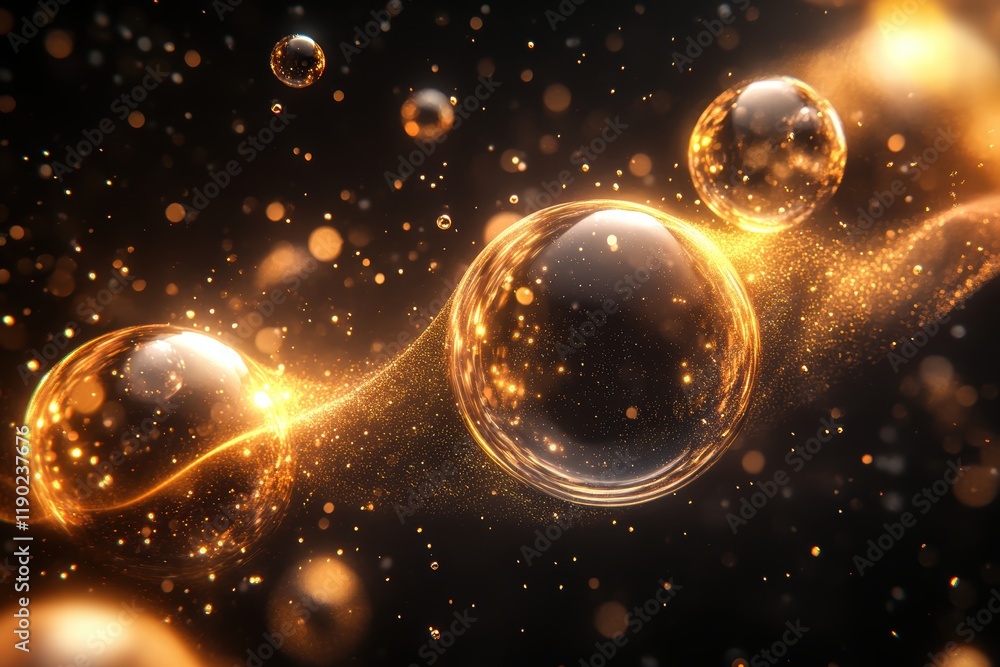 Poster a blurred bokeh light effect with soft glowing circles in various sizes, shimmering in golden hues a