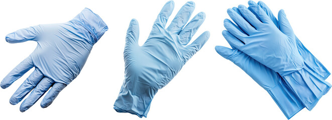 Protective Blue Nitrile Gloves, pairs of blue nitrile gloves in various positions, showcasing the protective barrier they provide for medical professionals, lab workers.