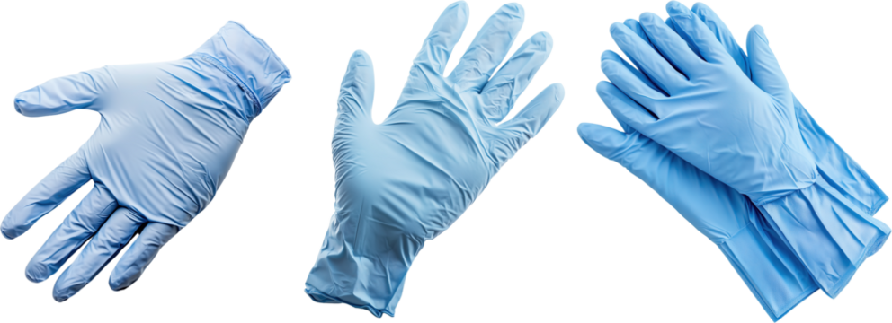 Protective Blue Nitrile Gloves, pairs of blue nitrile gloves in various positions, showcasing the protective barrier they provide for medical professionals, lab workers.