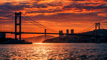 Obraz premium Bosphorus Bridge in Istanbul at sunset. Turkey 