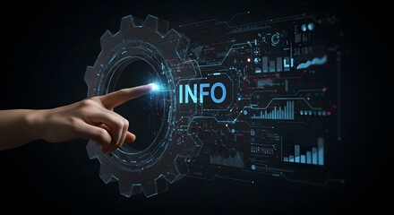 Information management system in a futuristic digital interface with advanced visualization for effective data analysis, decision-making, and technology integration in a professional setting