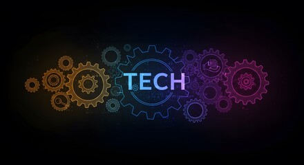Modern technology interface in vibrant multicolor gear design showcasing interconnected system modules for innovation and automation across digital processes in futuristic corporate environment