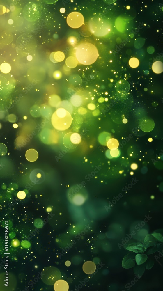 Aufkleber a bright and fresh bokeh effect in various shades of green, with soft glowing circles and light spec