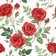 Fototapeta premium Multi-purpose red rose floral background on a clean white canvas, perfect for invitations, stationery, wall art, and decorative designs