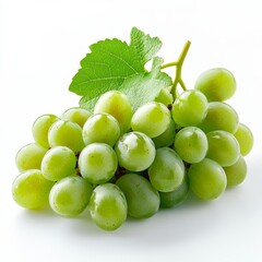 Fresh Green Grapes with Leaf on Light Background
