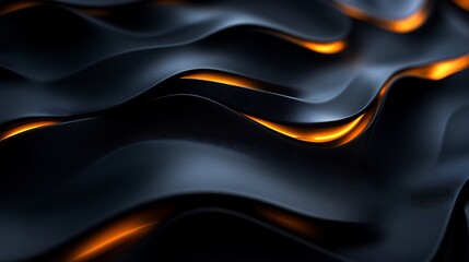 Obraz premium Abstract Dark Waves with Glowing Orange Lines: A Digital Art Piece
