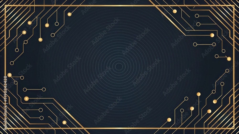 Poster a digital background featuring a dark surface with golden circuit lines and nodes, perfect for techn