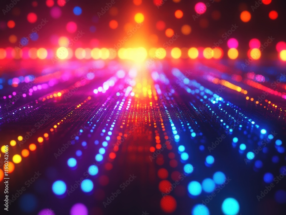 Aufkleber a colorful and dynamic bokeh effect with vibrant red, blue, and yellow lights, creating an energetic