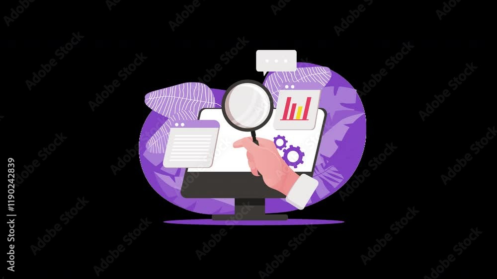 Poster a conceptual illustration of a magnifying glass inspecting data on a computer screen.