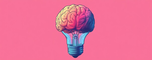 brain with light bulb fusion, representing creativity and new ideas, light bulb idea burst, innovation and intellectual spark