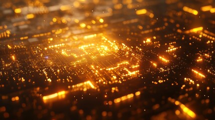 Naklejka premium A complex abstract circuit board with glowing paths and a metallic texture