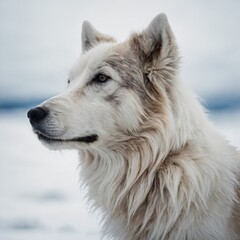 Obraz premium An Arctic dog with fur dyed faint pastel shades, white background.