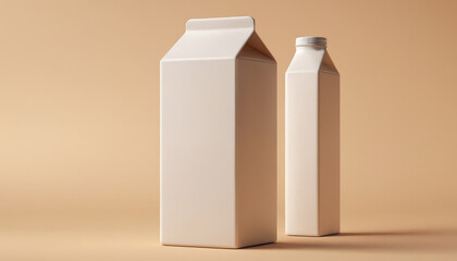 White milk cartons on beige background