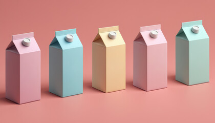 Milk cartons in vibrant modern packaging on colorful backgrounds