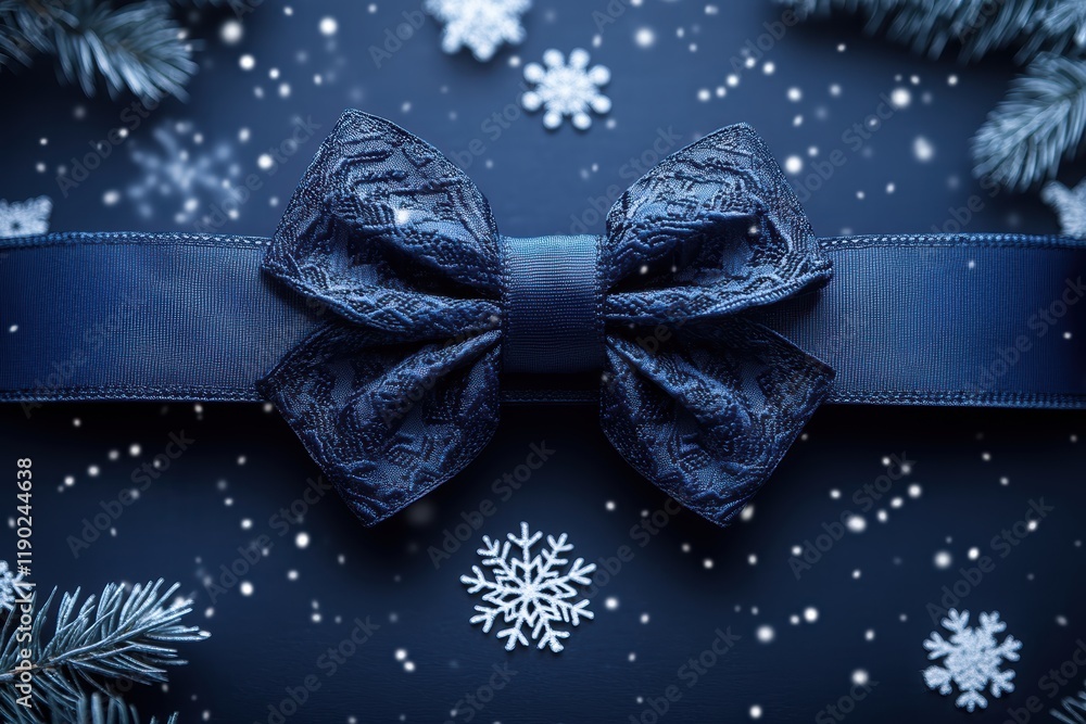 Poster a dark blue snowy background with falling snowflakes, framed by glowing edges for adding text in the