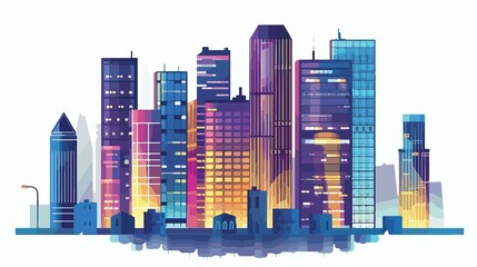 Urban Vibrance: Office Building's Neon Luminosity at Night tower facade colorful downtown cityscape 