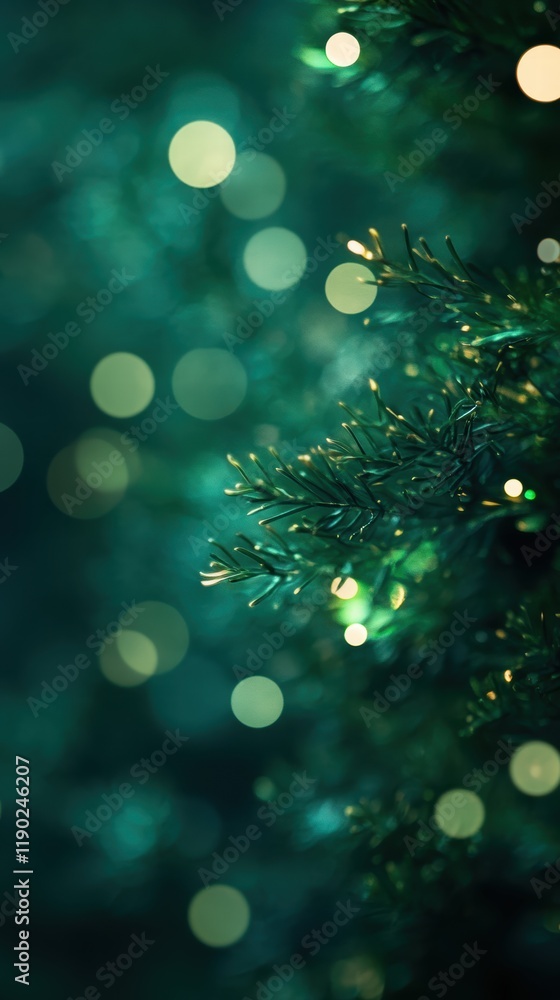 Poster a deep green bokeh background with blurred light circles, creating a peaceful, soothing mood ideal f