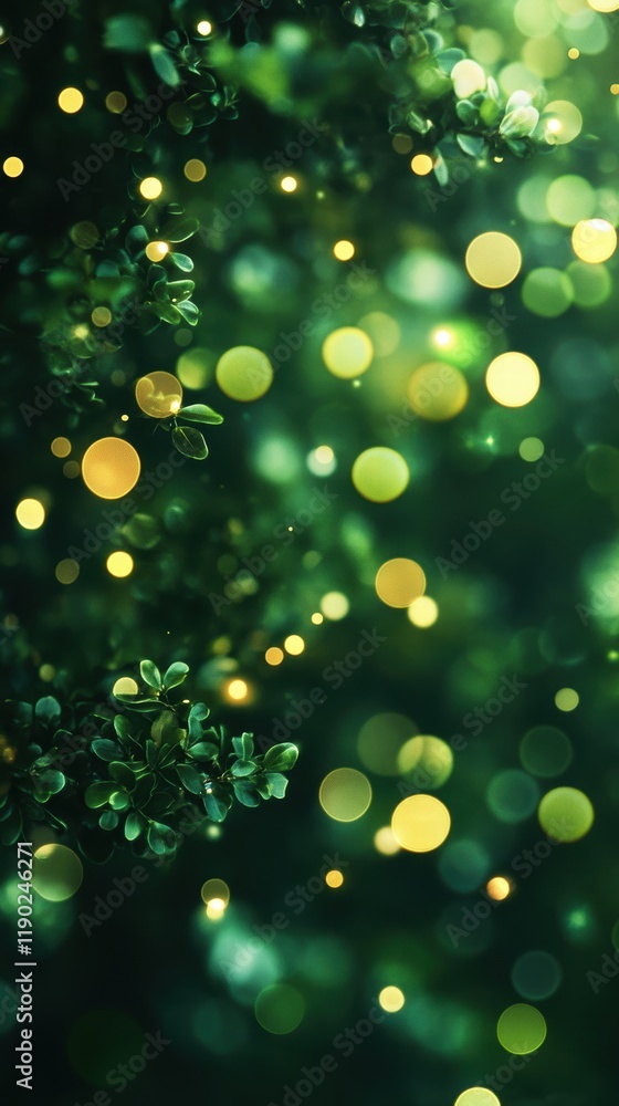 Aufkleber a deep green bokeh background with blurred light circles, creating a peaceful, soothing mood ideal f