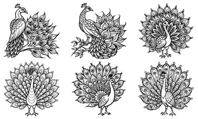 Peacock Line Drawing for Coloring Books, Inspiring Creativity and Fun Learning Experiences for Kids on a Clean White Background