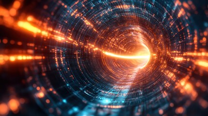 Obraz premium A digital tunnel with glowing lights and abstract motion, leading into infinity