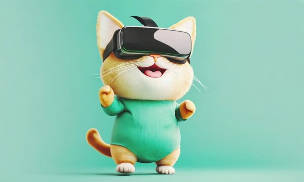Cat in vr glasses funny dancing.