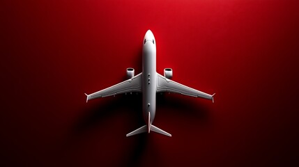 Fototapeta premium White Airplane on Red Background: A Minimalist Aviation Image