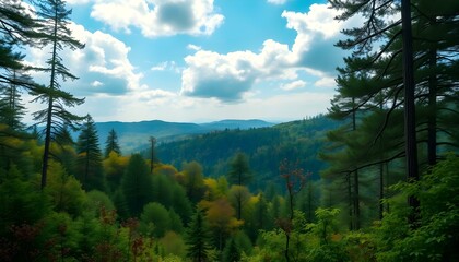 Fototapeta premium Serene Mountain Landscape Under a Bright Sky