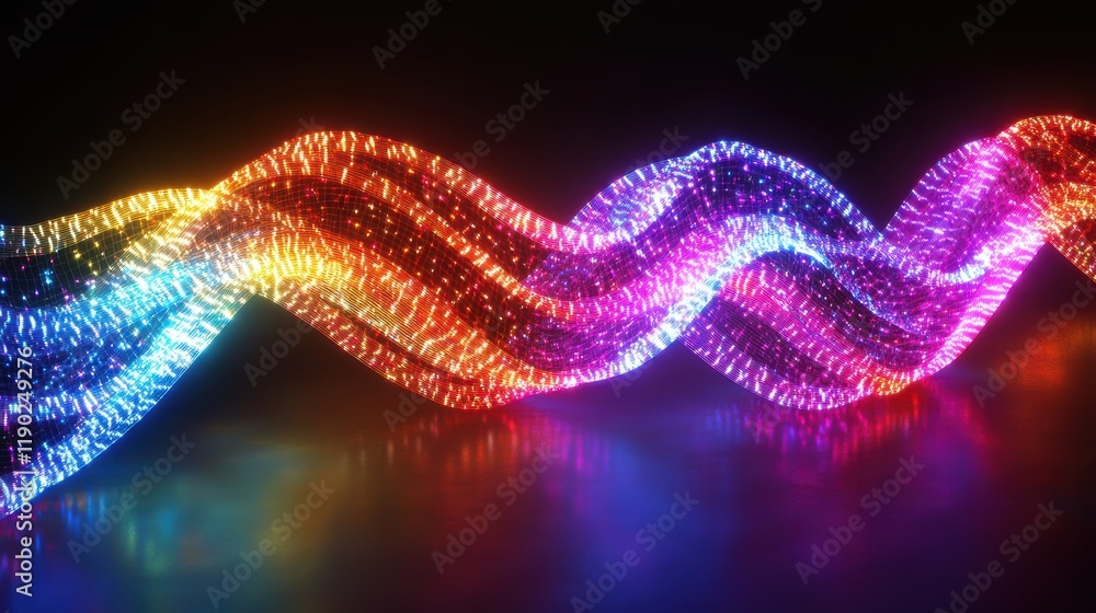 Poster a dynamic neon wave pattern with flowing light lines in vibrant, glowing colors