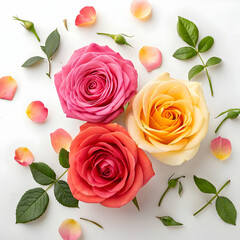 Naklejka premium Elegant decoration of fresh roses on a crisp white background, ideal for wedding invitations