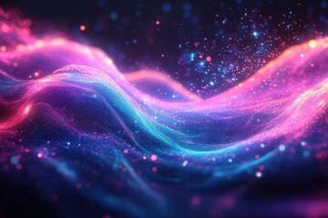 Fototapeta premium A dynamic digital wave with vibrant neon colors of blue, purple, and pink