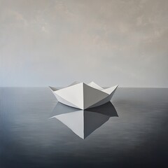Paper boat floats on calm water, reflecting serenity.