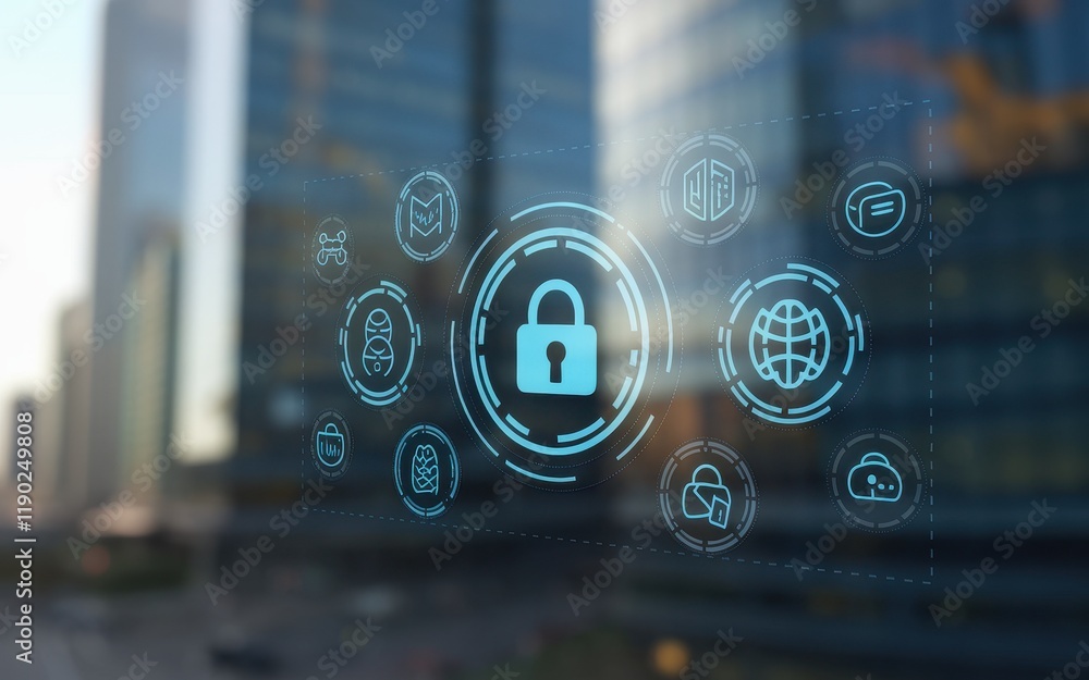 Poster global network security system data protection icons