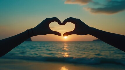 Sunset Heart Silhouette: A Tropical Beach Romance