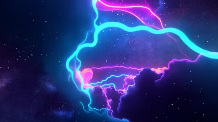 Futuristic abstract background featuring vibrant neon lightning in a cosmic landscape, Abstract futuristic background with vibrant neon lines, glowing clouds, and a starry sky - Powered by Adobe