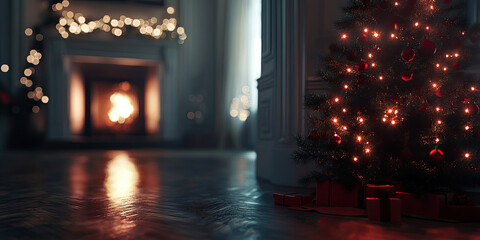 Blurred Christmas Tree and Fireplace for Festive Atmospheres
