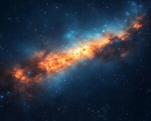 Fototapeta premium Vibrant nebula in deep space with orange and blue hues.