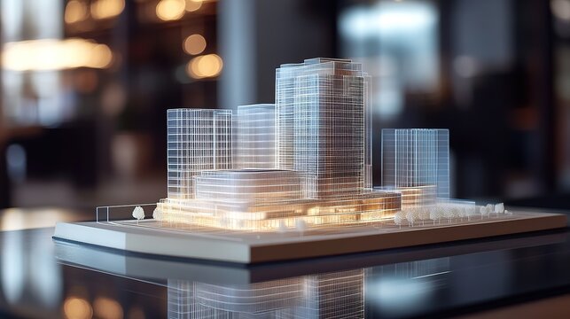 Augmented reality display showcasing building model in commercial real estate development