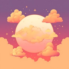 A Full Moon Shines Brightly Amidst Soft Orange Clouds