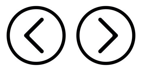 Arrows icons, Left and right, previous and next or back and forth round arrows line art icon for app and website.
