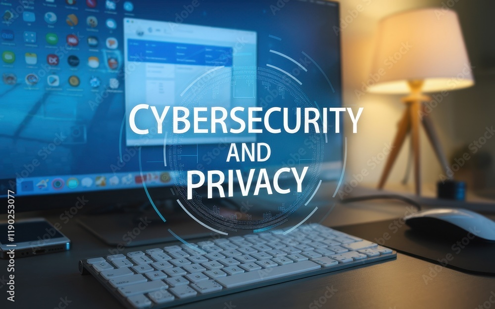 Poster cybersecurity and privacy on a computer screen